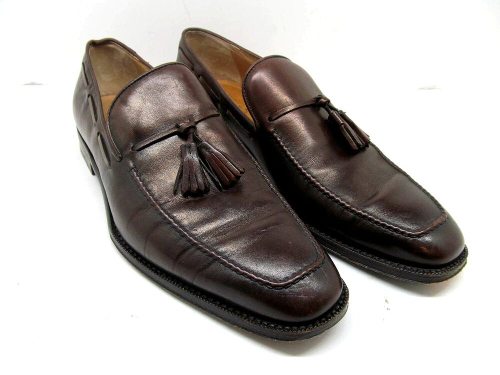 Sutor Mantellassi Brown Leather Apron Toe Tassel Loafers Size Mens US 7.5 M Nice